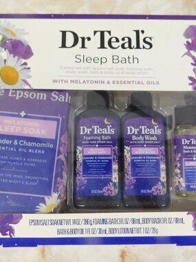 Dr Teal's Sleep Bath w/ Melatonin & Essential Oils Set NIB Lavender & Chamomile